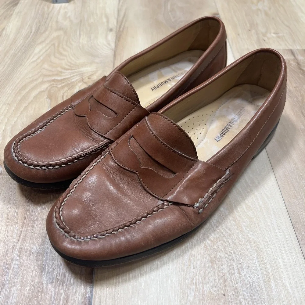 Johnston & Murphy Dress Shoes Mens Size 10.5 Brown Leather Penny Oxford Loafers